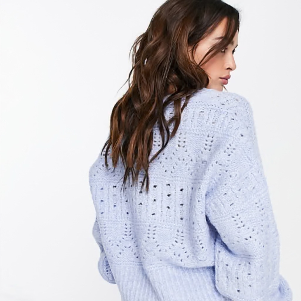 Top Shop Stitchy Cardi In Light Blue View 3